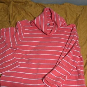 J. Crew Coral and White Striped Turtleneck Sweater